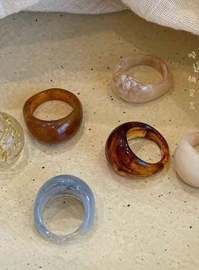 韩国复古小众设计古风亚克力戒指女2025新款爆款食指独特时尚