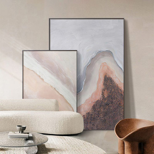 粉色系抽象海浪玄关艺术画样板间壁画落地画客厅沙发背景墙装饰画