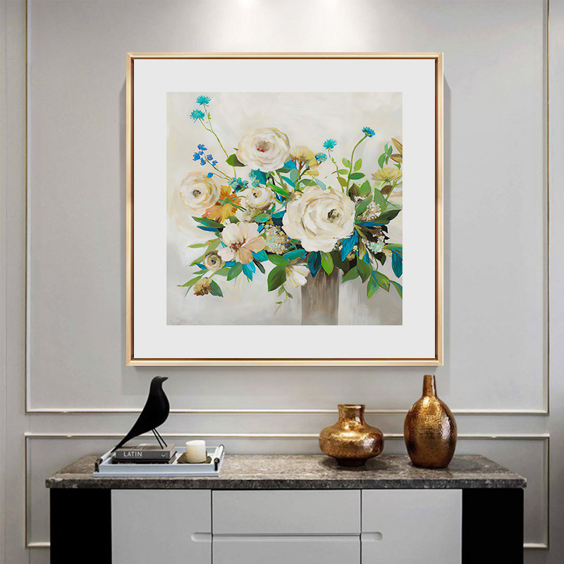 牡丹花卉绿植餐厅挂画卡纸正方形卧室床头壁画现代简约玄关装饰画图片