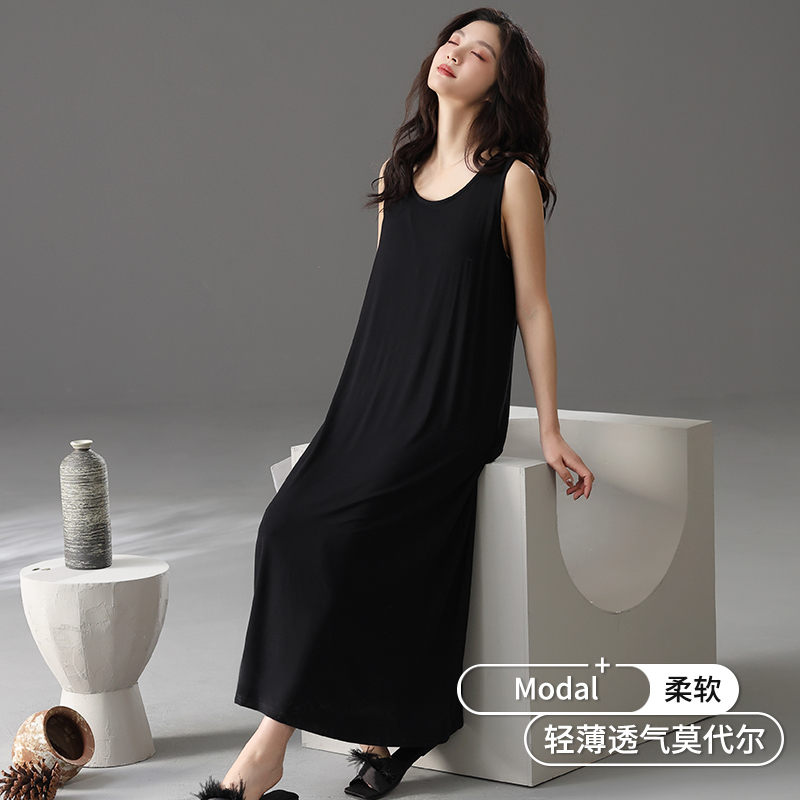 夏季睡裙女款2025新款带胸垫无袖背心莫代尔夏天家居服简约可外穿
