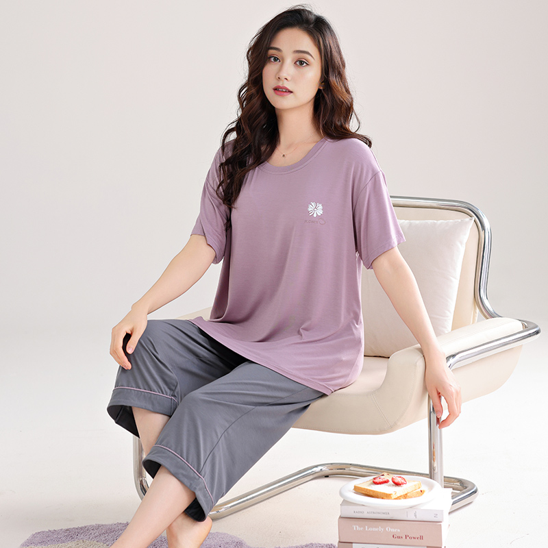 睡衣女款夏季莫代尔短袖七分裤家居服夏天薄款休闲可外穿凉感套装