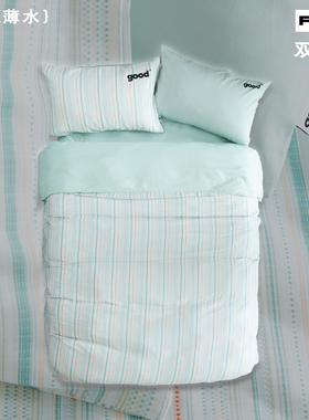 gohm{汽泡薄水}双层纱全棉A类薄荷曼波浅绿美好商店at home四件套