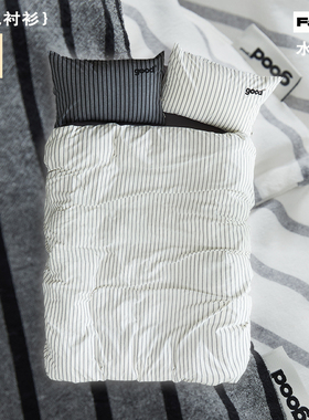 美好商店at home四件套{白色衬衫}100纯棉夏季简约ins条纹水洗棉