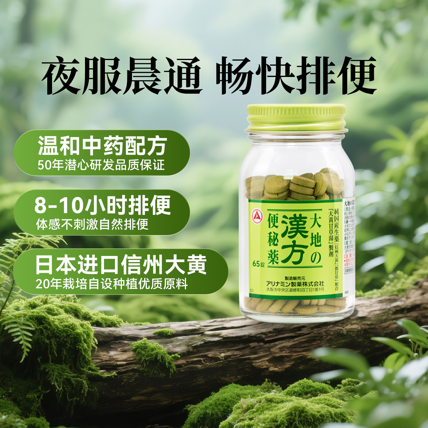 【推荐】合利他命日本进口大地的汉方便秘药片剂清肠中药65片*2瓶