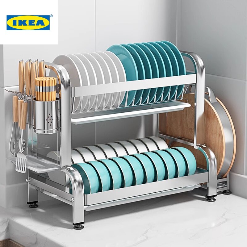 ikea宜家乐304不锈钢厨房碗架沥水架碗筷盘碟收纳置物架家用多功