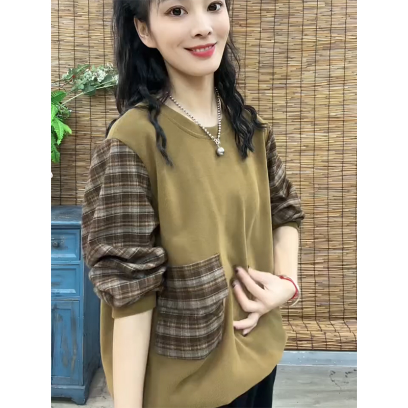 撞色休闲衬衫文艺复古外穿针织