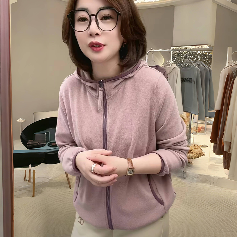 休闲卫衣撞色连帽外套开衫女潮