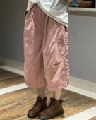 七分裤 个性 欧货时尚 薄款 纯色工装 夏季 直筒阔腿裤 休闲裤 松紧腰大码