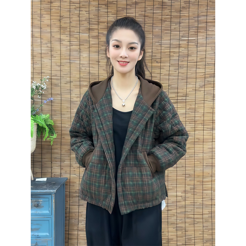 撞色连帽女士休闲棉衣棉服