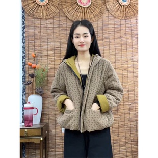 2025年冬季新款印花连帽棉服女宽松显瘦百搭拉链撞色加厚条绒棉衣