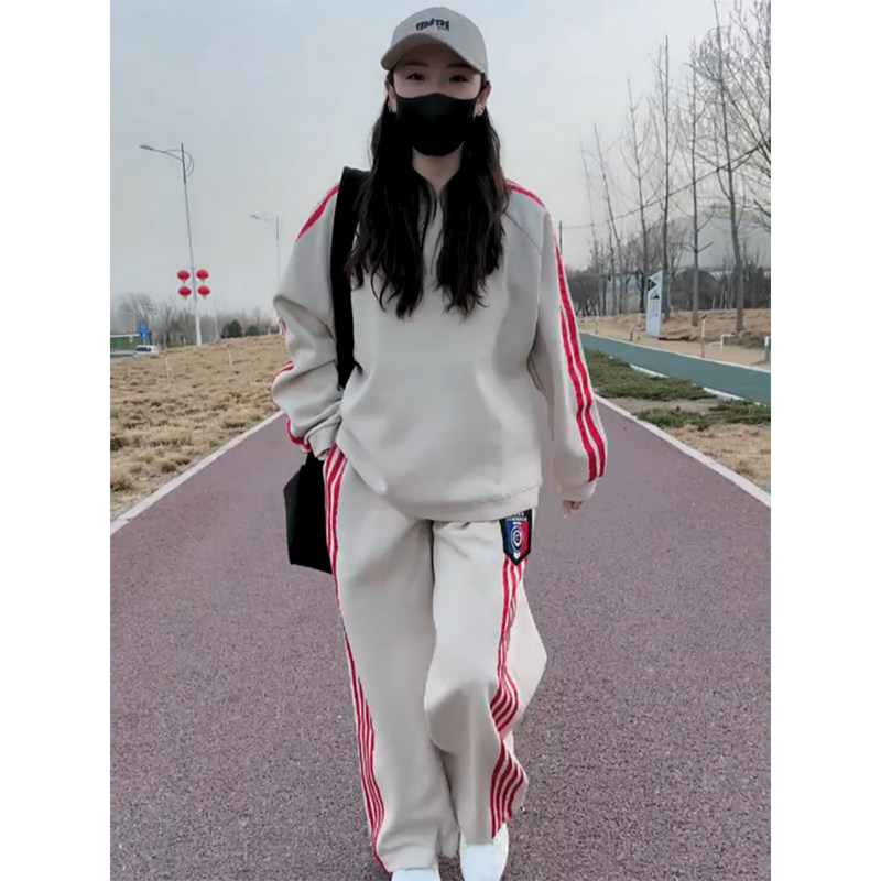 2025新款时尚休闲运动服套装女春季宽松套头卫衣束脚阔腿裤两件套
