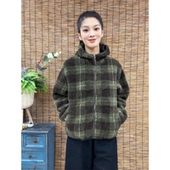 洋气格子连帽颗粒绒棉衣时尚 2025冬季 新款 宽松休闲复古拉链外套