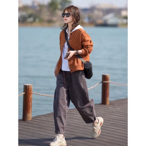 三件套女开衫外套+白T+休闲裤