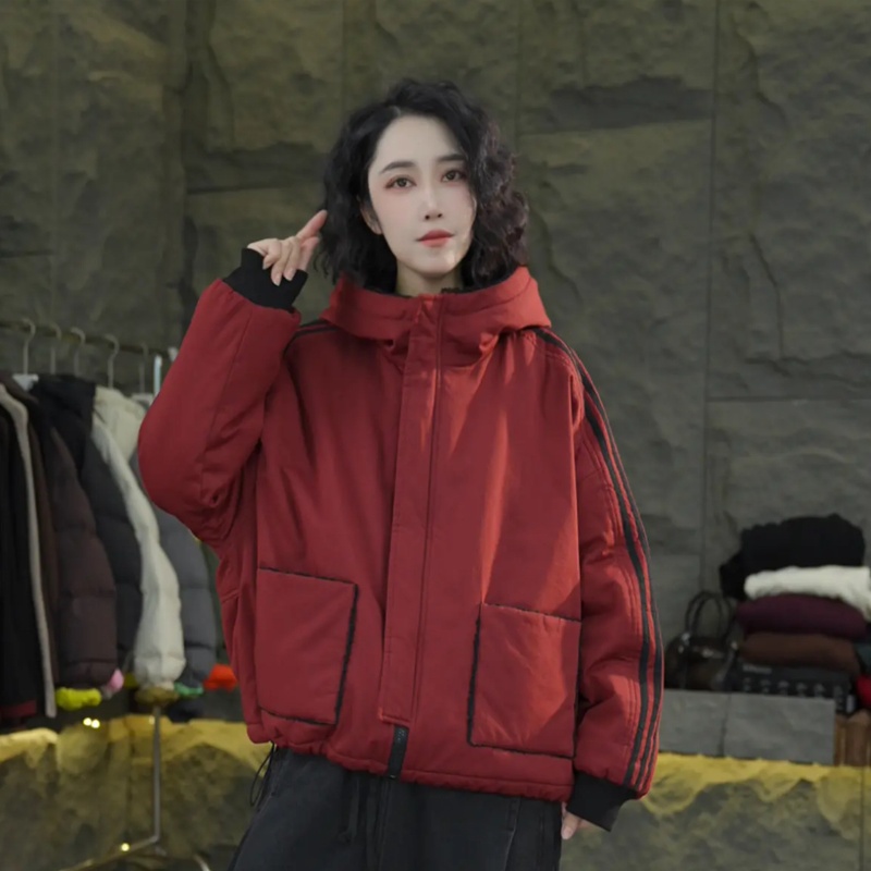 加绒加厚百搭两面穿棉衣女