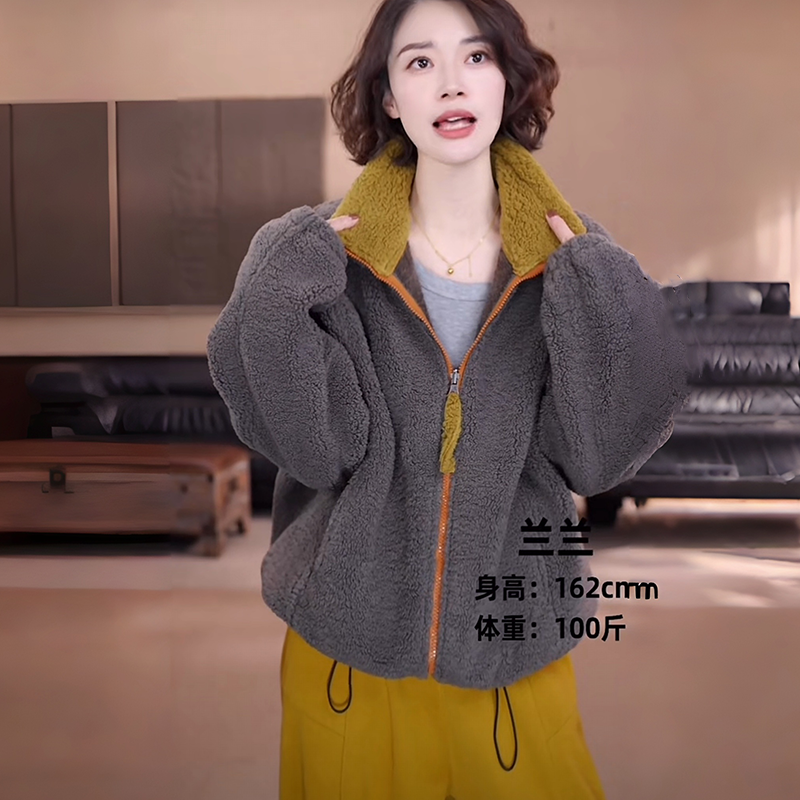 2025年冬季新款撞色洋气颗粒加绒加厚保暖简约防风立领厚外套女潮,女装/女士精品,短外套,淘宝优惠券,粉丝福利购,淘宝优惠卷