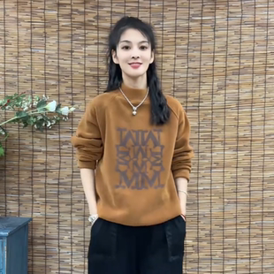 2025秋冬新款 半高领印花双面绒卫衣保暖宽松遮肉显瘦百搭圆领上衣