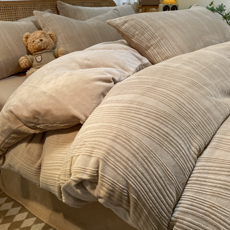 日式进口双面加厚牛奶珊瑚绒床上四件套冬季加绒被套珊瑚法兰绒面