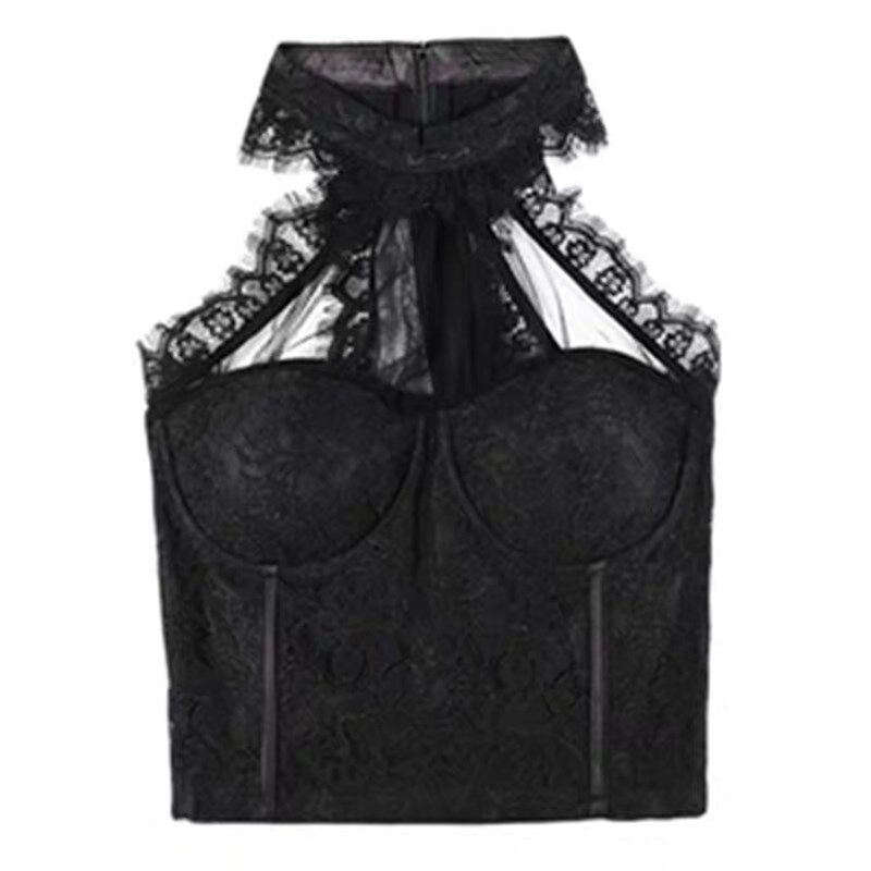 新品蕾丝性感f挂脖美背带胸垫吊带背心2025春秋新款外穿百搭裹胸