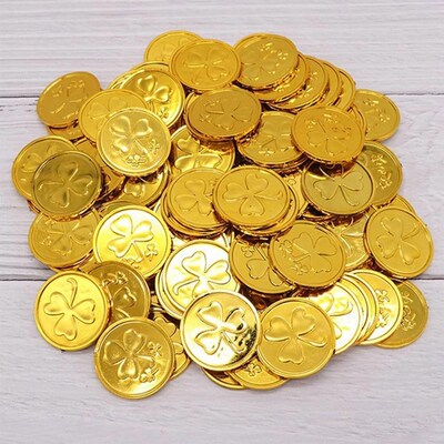 极速100pcs St Patricks Day Coins Lucky Green ShamUrock Coins