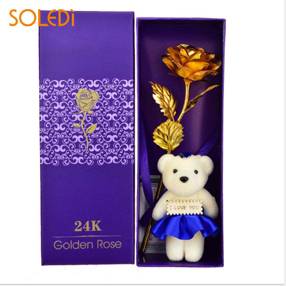 新品Emulational Flower Floral ADecor Beautiful Bear Gold Foi