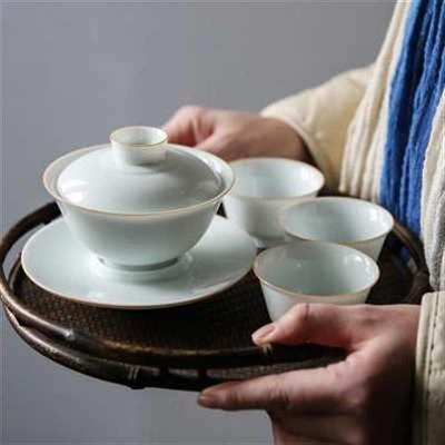班意 影青三才盖碗功夫茶具套装手工陶瓷泡茶碗X大号茶杯茶盏
