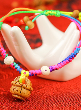 极速桃核牦牛骨宝宝新生幼儿童红绳手链脚链婴幼T儿五彩绳随身桃