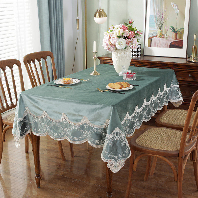 极速欧式奢华家用简约长方形椭圆形正方形蕾N丝布艺茶几台布餐桌