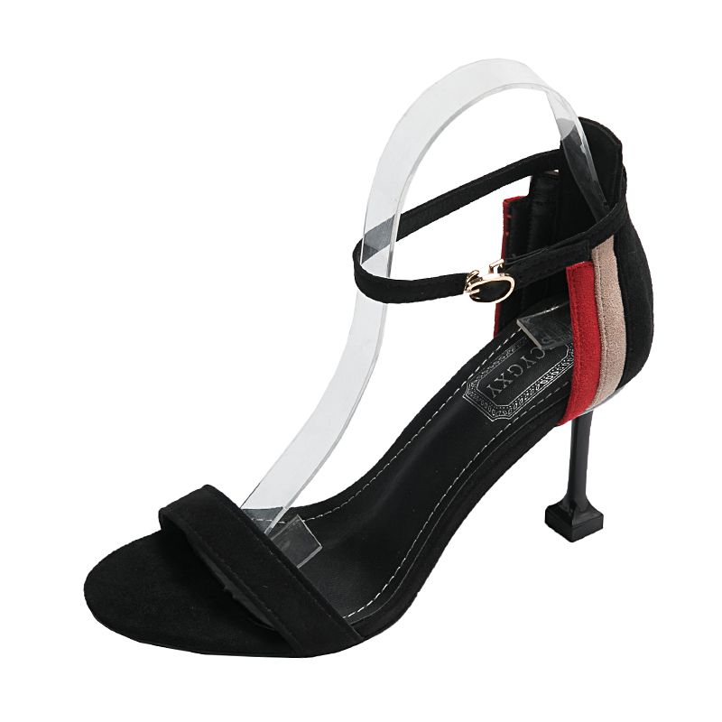 极速新款b凉鞋女2021新款拼色露趾一字扣带细跟法式少女网红同款