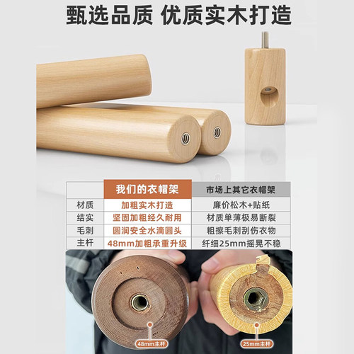 新品临时床边晚上放衣服神器转角衣E帽架实木单杆衣架落地卧室挂