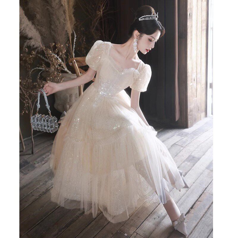 新品法式小个子晚礼服女2025新款轻奢小众高端生U日派对主持成人