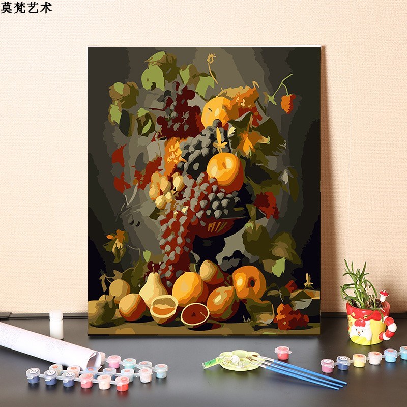数字油画diy手工填充欧式复y古水果手绘涂色客厅装饰丙烯油彩画画图片