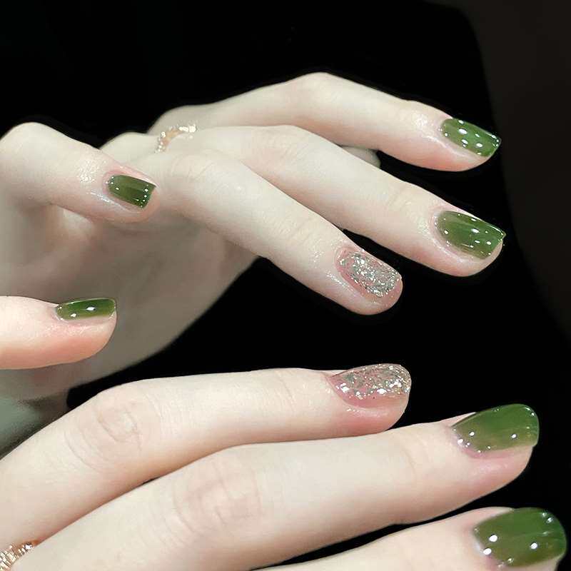 极速春夏冰透墨绿色指甲油免烤不可剥持久快干夏季显白.防水不掉