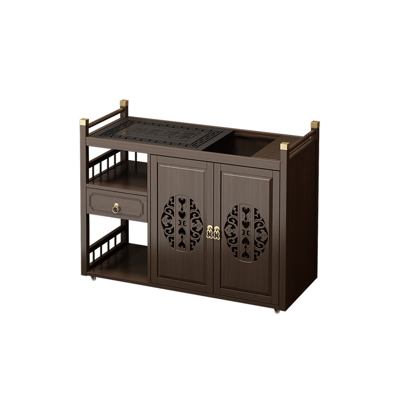 极速移动茶水柜小茶台茶吧桌边柜置物架实木下Q置水桶烧水壶一体