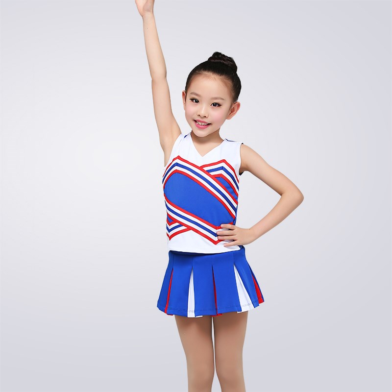 极速六一儿童节男女童啦啦队服装蓝色G健美操服装幼儿啦啦队表演