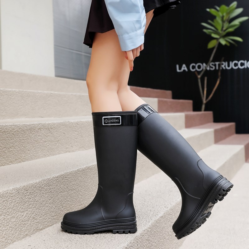新品日系雨鞋女高筒大码雨靴时尚款外穿新款加绒水W鞋厚底防滑防图片