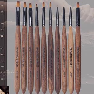 极速10支套装桃l美甲刷工具胡木本色底胶RBG层圆笔头平口封拉线彩