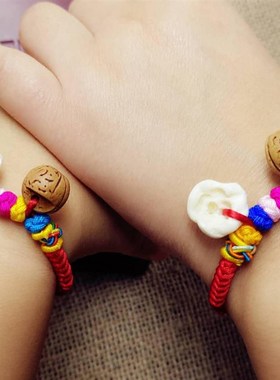 男女宝宝新生婴儿童压惊防惊吓桃核篮猪惊端午节五彩红绳手链脚链