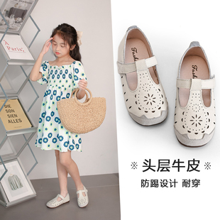 女童皮鞋头层牛皮包头凉鞋透气儿童豆豆鞋真皮软底公主鞋女孩演出