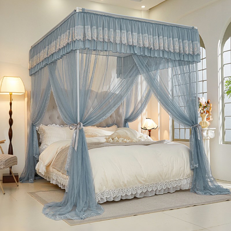 2025年新款宫廷三开门蚊帐支架杆加粗加厚家用卧室落地式老式床幔