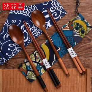 日式布袋筷勺套装便携收纳实木筷调羹摄影道具农产品美食拍摄