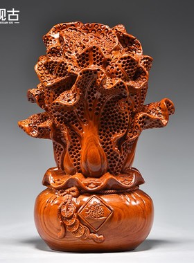 花梨木质白菜摆件实木雕刻客厅酒柜装饰百财红木工艺品开业送礼品