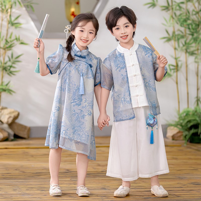 儿童汉服女童新中式国风唐装幼儿园六一演出服装女童国潮旗袍古装