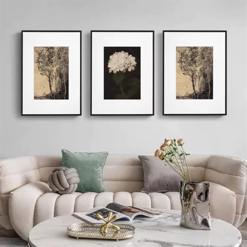 意境风景黑白复古植物小众艺术装饰画 现代客厅摆画玄关卧室挂画