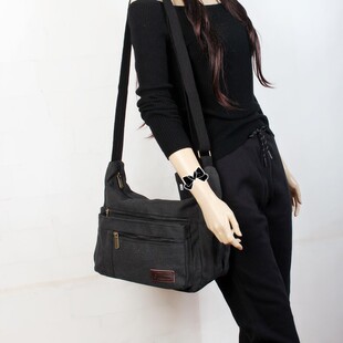 2021新款帆布单肩斜挎女包大容量纯色青年多夹层拉链口袋中性包潮