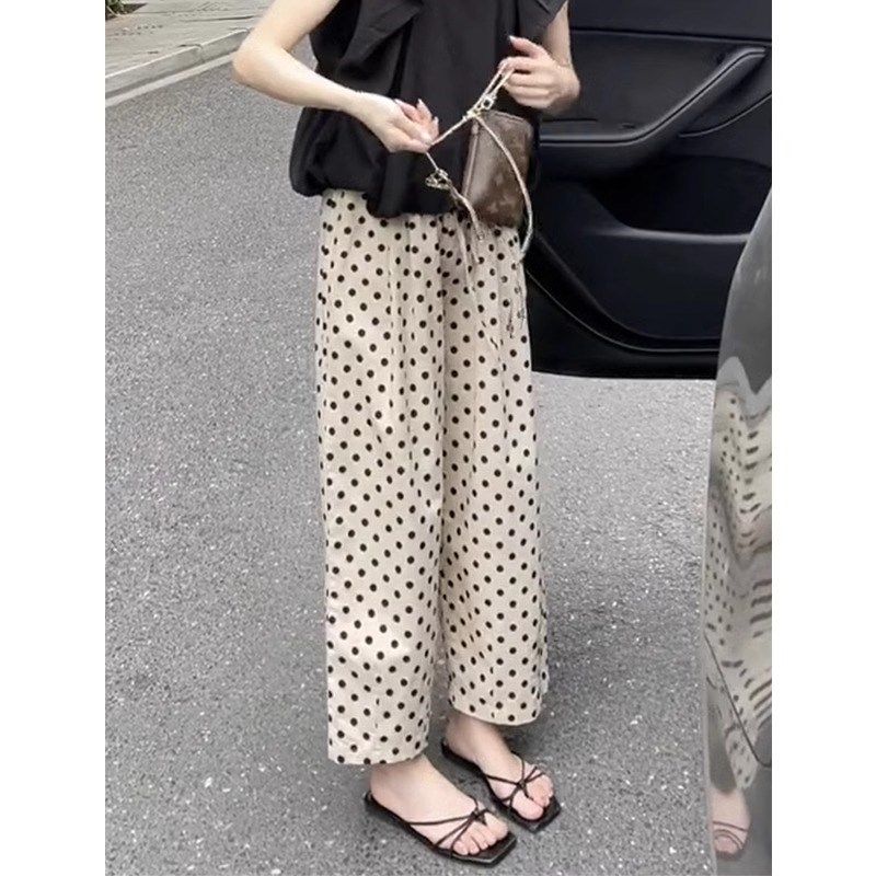 波点阔裤子女2025夏季新款高腰宽松大码遮肉显瘦气质文艺八分裤女,女装/女士精品,大码裤装,淘宝优惠券,粉丝福利购,淘宝优惠卷