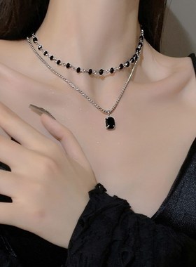 黑色锁骨链女颈带脖子饰品气质流苏项链项圈配饰网红冷淡风配饰