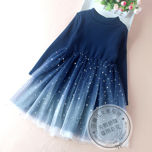女童加绒洋装冬季裙子小女孩洋派打底裙儿童冬装蓬蓬网纱公主裙