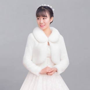 新款冬季毛披肩婚纱礼服红白色新娘结婚伴娘皮草保暖长袖加厚外套