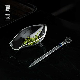 高端玻璃茶则茶拨禅意透明精致小茶荷手工茶具配件茶勺分茶醒茶器