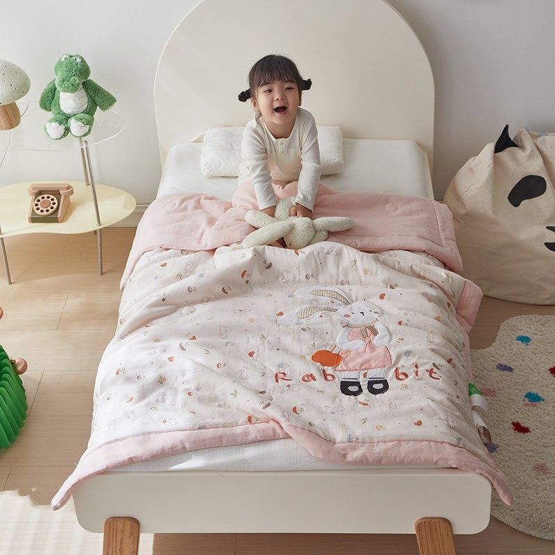 幼儿园宝宝午睡夏凉被儿童纯棉双层纱空调被单人大豆夏被可机洗薄